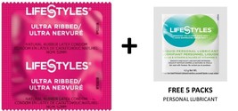 100 CT Lifestyles Ultra Ribbed Condoms + FREE 5 Lifestyles lubricant packs - $21.73