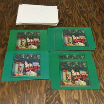 Vintage Christmas greeting cards green cards with presents under the tree   - $19.75