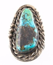Vintage Women&#39;s Silver &amp; Freeform Turquoise Ring (Size 4) Nice Patina! - £59.63 GBP