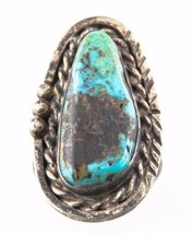 Vintage Women&#39;s Silver &amp; Freeform Turquoise Ring (Size 4) Nice Patina! - £58.38 GBP