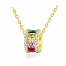 2.0Ct Colorful Princess Cut Multi Gemstone Cylinder Charm Necklace 18K Gold Over - £44.27 GBP