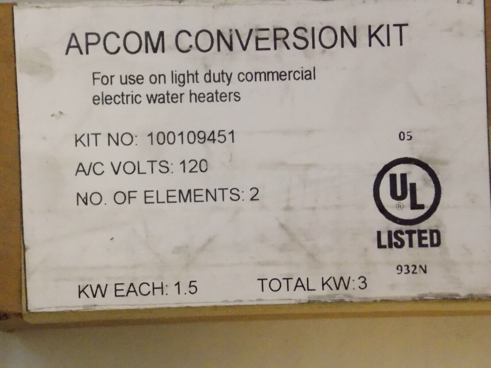Primary image for APCOM 100109451 , 2 Element 1500W/120V Light Duty Conversion Kit
