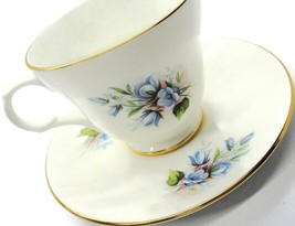 Crown Trent Fine Bone China Staffordshire Tea Cup Saucer Blue Flowers Chips Read - £23.18 GBP