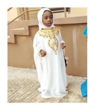 White New Kid Girl Kaftan Dress Georgette Kimono Ramadan Eid Moroccan Lo... - $72.05