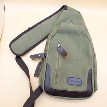 Tao Tao Crossbody Sling Bag Green Canvas Leather Trim - £15.67 GBP