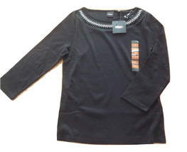 NWT Rafaella Women&#39;s Black Embellished Scoop Neck Long Sleeve Top - £12.33 GBP