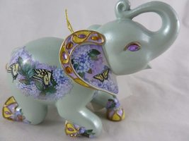Lena Liu Fine Porcelain Elephant Figurine with Butterflies and Faux Jewels Hand  - £29.58 GBP