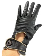 Georgiou Black Genuine Leather Gloves Size M Button Cuff Trim Women’s Vi... - $41.04 CAD