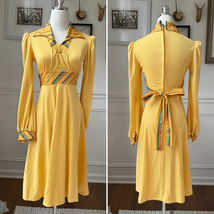 Vintage 70s Yellow Spread Collar Long Sleeve A-Line Dress S - $749.95 MXN