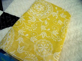 NEW Golden YELLOW Floral Medallion TABLECLOTH 52&quot; X 90&quot; White Scroll Design - £19.69 GBP