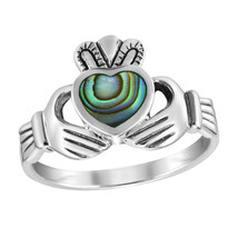 Promise of Love Claddagh Abalone Shell Inlay Sterling Silver Ring-7 - £15.81 GBP