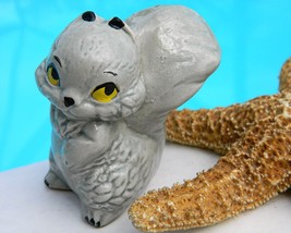 Vintage Gray Squirrel Animal Figurine Ceramic Porcelain Big Eyes Grey - $9.95