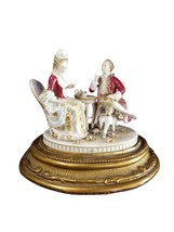 Antique Volkstedt Porcelain Figure group courting couple Drinking Tea on gilt wo - £513.98 GBP