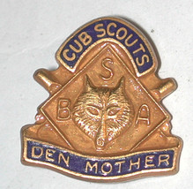 vintage enamel Den Mother Cub boy Scouts BSA Pin wolf - $14.25
