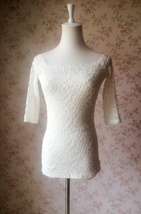 Ivory White Lace Top Women Custom Plus Size Crop Sleeve Lace Top image 3