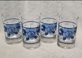 Vintage Corning Corelle Crisa BLUE VELVET Rose Flower Juice Set Of 11 - £58.97 GBP