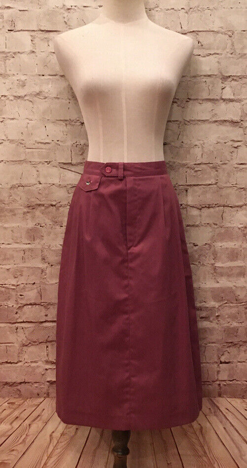 Primary image for Vtg 80s Preppy Pleated Midi Skirt Pockets Dusty Mauve Pink Size 10 W26