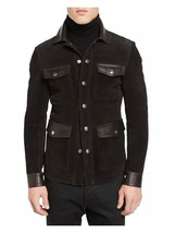 Fashionable Men&#39;s Black Genuine Soft Suede Leather Shirt Handmade New Casual - £89.50 GBP+