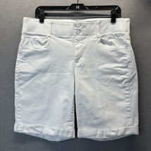 Apt 9 Shorts 14 Tummy Control Bermuda Long Cuffed White Jean Stretch Denim *Mark - £23.69 GBP