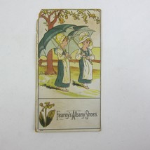 Victorian Trade Card Feareys Albany Shoes New York Ladies Walk Umbrellas Antique - £8.05 GBP