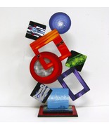 Funky Vibrant Abstract Art &quot;Sensations&quot; Wood Table Sculpture with Metal ... - £271.15 GBP