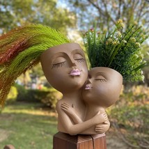(Brown) Suqefan Lady Face Planter Pots Head Planter For Indoor Plants, Double - £33.59 GBP