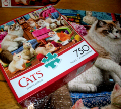 Jigsaw Puzzle 750 Pcs Cats Cute Kittens Playing With Yarn Sewing Basket Complete - £11.07 GBP