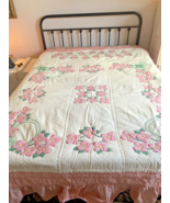 Vintage Quilt Bedspread Full Double Ivory White Pink Flower Basket Flora... - $2,802.25 MXN