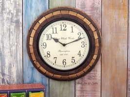 Wooden Hand Crafted Two Tone Wall Clock Handcrafted Wall Decor Living Room Clock - $136.13