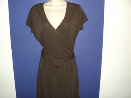 NEW Talbots Petites Small 8 Dress Brown Wrap-Look Short Sleeves Rayon/Polyester - £18.09 GBP