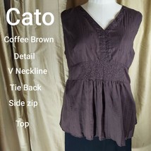 Cato Coffee Brown Detail V Neckline Side Zip Top Size 22/24W, - £7.99 GBP