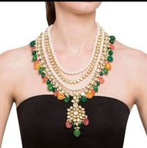 VeroniQ Trends-Rani Haar Kundan Multilayer Necklace With Quartz Beads-Bridal - £155.31 GBP