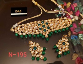 Bollywood Pearl Indian Kundan Earrings Necklace Set Jewelry Gold Plated New 019 - £36.20 GBP