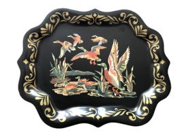 Vtg Toleware Tole Painted Tray Ducks Flying Geese Bird Hunting Lodge Cabin Decor - £44.39 GBP
