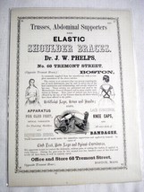 1853 Ad Dr. J. W. Phelps Trusses Shoulder Braces, Abdominal Braces, Boston - £7.86 GBP