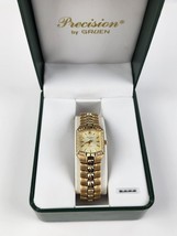Gruen Precision Women&#39;s Gold Tone Watch Square Gemstone Bezel w/ Box new Battery - £29.50 GBP