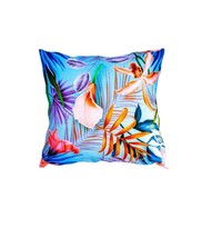 Decorative Pillow, Blue Linen Pillow, Jungle Flower Pillow, 16x16&quot; - £22.82 GBP