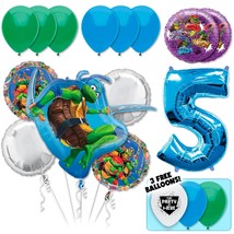 17pc TMNT Teenage Mutant Ninja Turtles Deluxe Balloon Bouquet - Blue Number 5 - £27.16 GBP