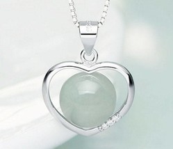 Natural Myanmar Jade Silver 925 Lovely Heart Pendant Necklace, Gift for Woman - £22.19 GBP