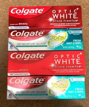 Colgate Optic White Stain Fighter Toothpaste x2 + Colgate Fresh Mint Stripe x2 - £11.76 GBP