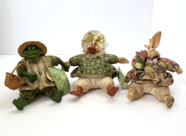 Country Folks Russ Berrie Bunny Frog Duck Figurines Shelf Sitter set of 3 - £10.44 GBP