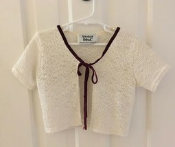 Girls Ivory Open Weave Crop Cardigan Sweater Tie Close - Evy of California Sz 10 - £1.86 GBP