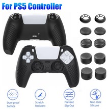 Protective Soft Silicone Skin Case Cover + 10 Thumb Grip Caps For PS5 Controller - £14.38 GBP