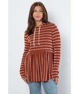 Be Stage Full Size Drawstring Striped Babydoll Hoodie - $62.90 CAD