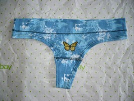Rue 21 Women&#39;s Cotton Thong Panties MEDIUM Blue Tie Dye W Yellow Butterfly NEW - £7.86 GBP