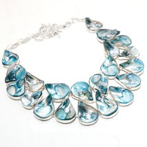 Blue Abalone Shell Gemstone Christmas Gift Necklace Jewelry 18&quot; SA 4816 - £16.61 GBP