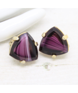 Vintage Signed SPHINX Royal Purple Agate Art Glass Clip On EARRINGS Jewe... - £24.11 GBP