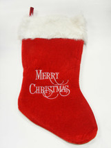 Red Velvet Christmas Stocking Faux Fur Trim w/ White Embroidered Lettering - £7.89 GBP