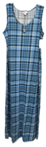 NWT Lularoe Large Navy Teal Blue Tones Plaid Tartan Dani Long Column Dress - $39.59