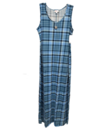 NWT Lularoe Large Navy Teal Blue Tones Plaid Tartan Dani Long Column Dress - $739.31 MXN